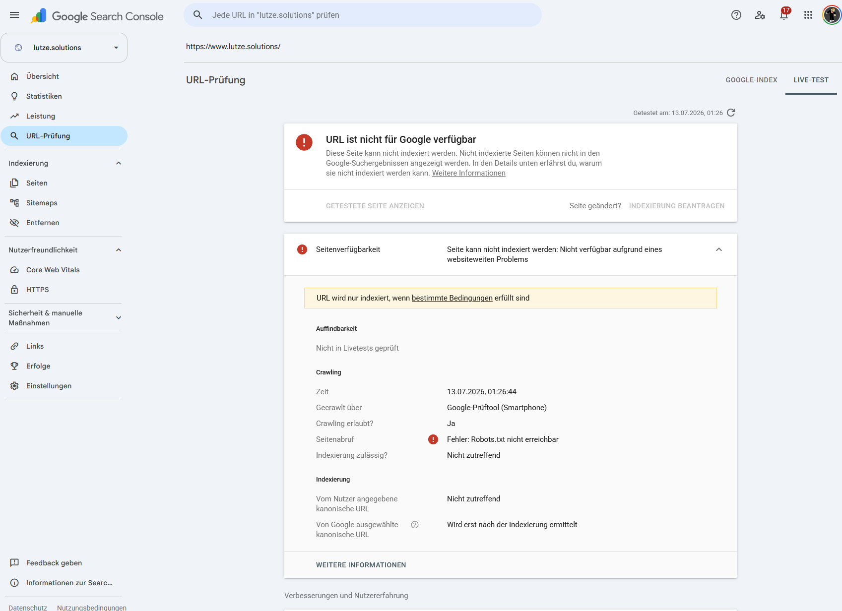Google Search Console meldet robots.txt nicht erreichbar