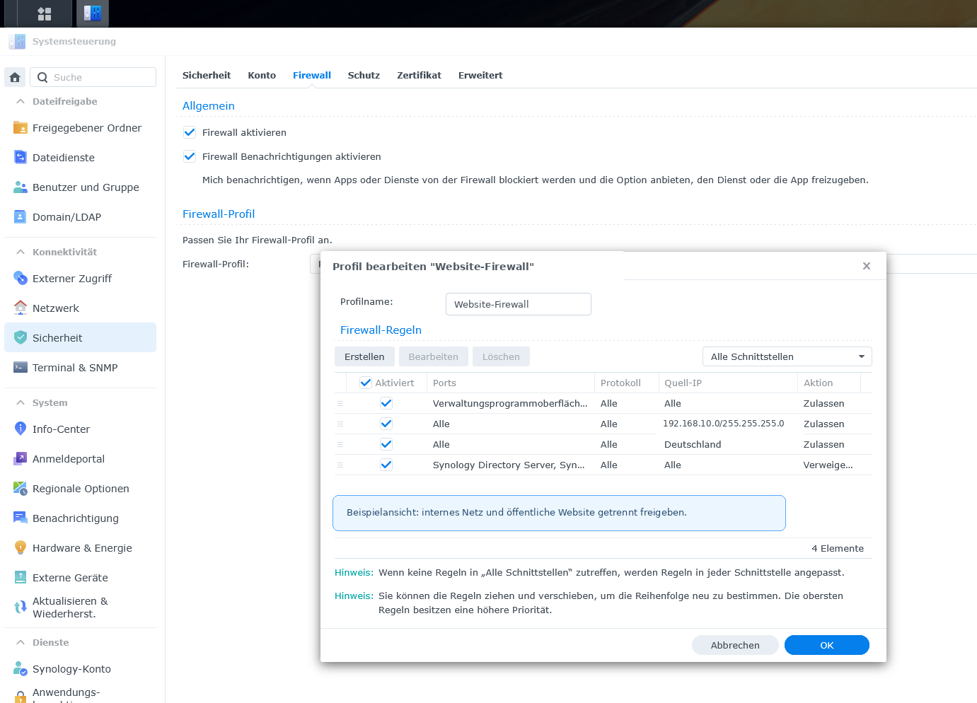 Beispiel eines Synology DSM Firewallprofils